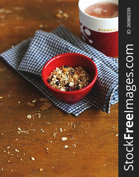 Home made granola with dried fruits and nuts in a bowl