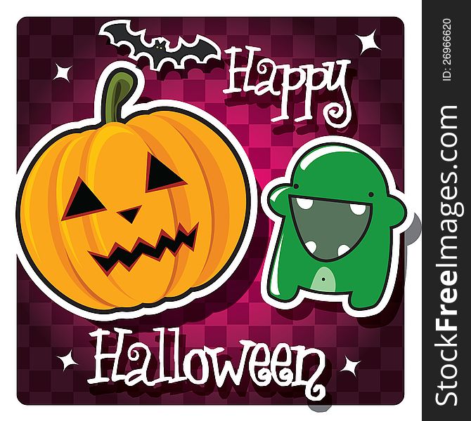 Happy Halloween Card With Cute Monster