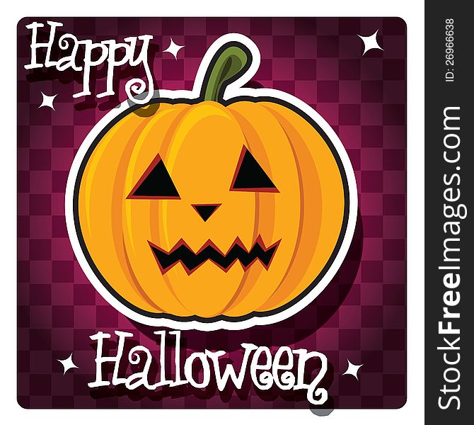 Happy Halloween card with cute monsters, pumpkin and a bat, vector