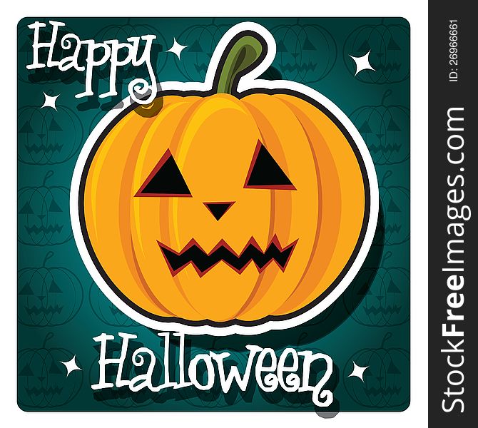 Happy Halloween card with pumpkin, vector. Happy Halloween card with pumpkin, vector