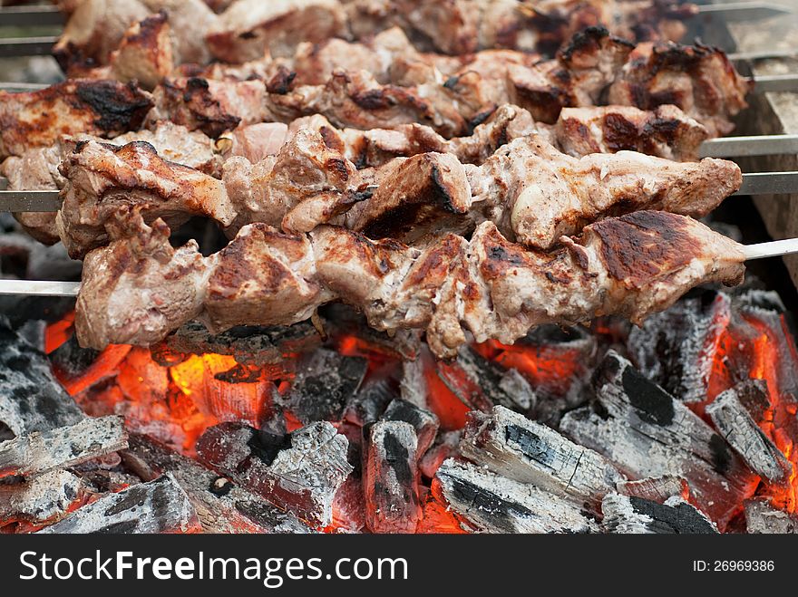 Fried meat of pork on coals. Fried meat of pork on coals