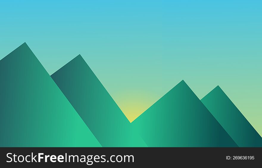 simple landscape design, view of a green mountain in the morning and the sun is about to rise. Uses simple shapes and gradients. simple landscape design, view of a green mountain in the morning and the sun is about to rise. Uses simple shapes and gradients