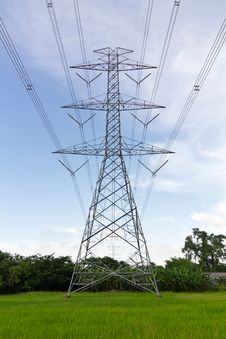 High Voltage Pylons On The Paddy Field, Thailand. Stock Photos High Voltage Pylons On The Paddy Field, Thailand. Stock Photos