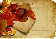 Vintage Postcard With Autumn Leaves Stock Photography Vintage Postcard With Autumn Leaves Stock Photography