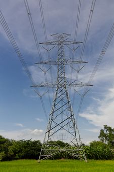High Voltage Pylons On The Paddy Field, Thailand. Stock Image High Voltage Pylons On The Paddy Field, Thailand. Stock Image