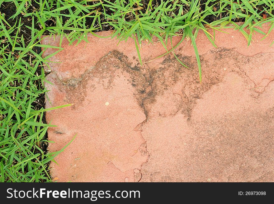 Sandstone floor with green grass border, Natural Frame. Sandstone floor with green grass border, Natural Frame