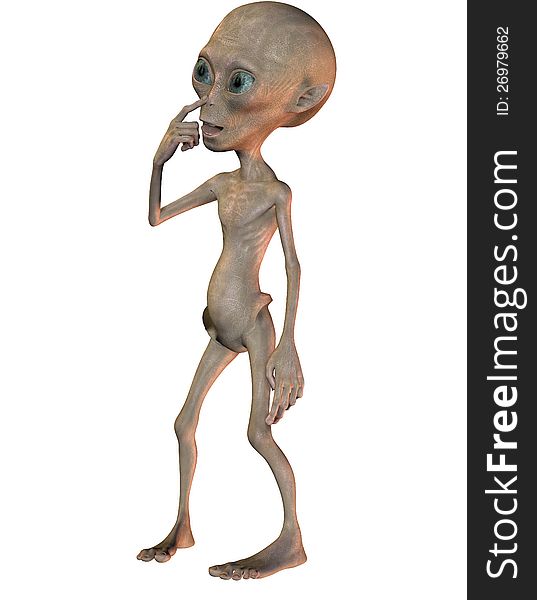 3D rendering of an alien as a comic figure