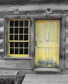 Old Yellow Wooden Door And Window. Royalty Free Stock Photo Old Yellow Wooden Door And Window. Royalty Free Stock Photo