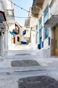 Street With White Road In The Old Village, Greece Stock Image Street With White Road In The Old Village, Greece Stock Image