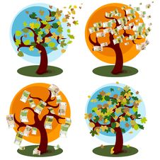 Money Tree And Tree With Autumn Leaves Royalty Free Stock Images Money Tree And Tree With Autumn Leaves Royalty Free Stock Images