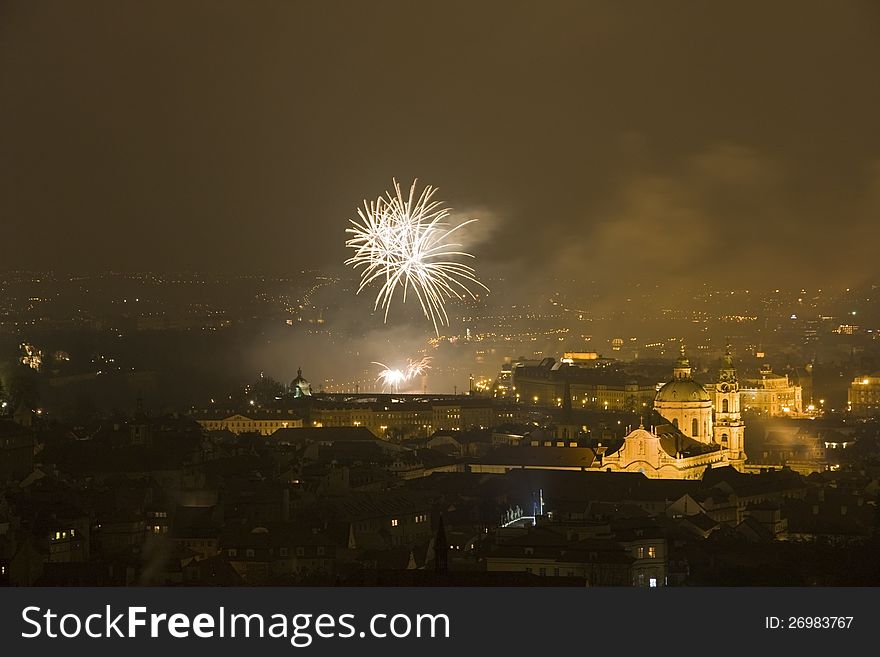 Church of st. nicholas with fireworks
