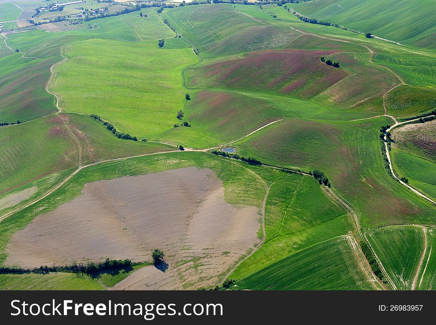 An aerial view of a beutiful hills in Tuscany. An aerial view of a beutiful hills in Tuscany