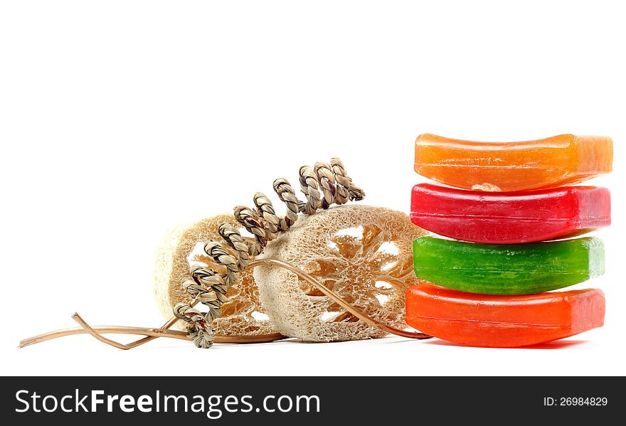 Natural colorful soaps, on a white background. Natural colorful soaps, on a white background