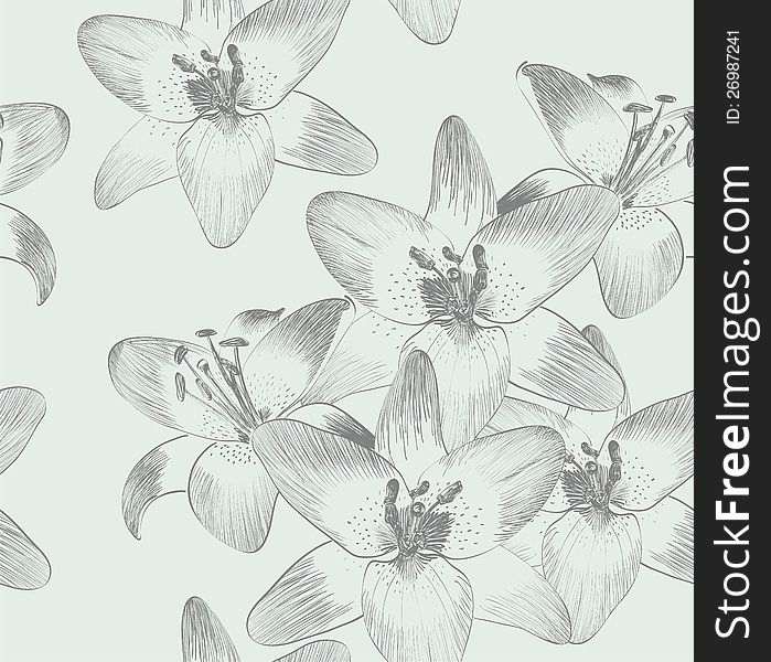 Cute seamless pattern with lilies. Hand-drawn illustration.