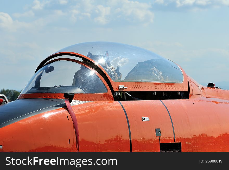 Military aircraft jet aermacchi MB326 fuselage and open canopy