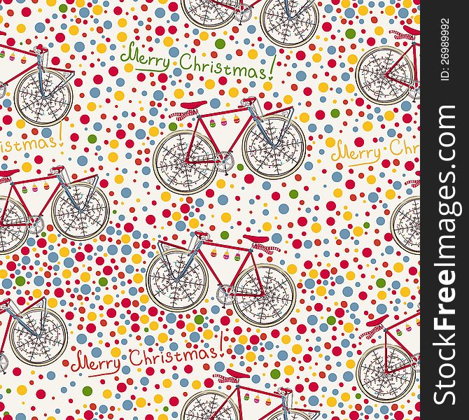 Seamless Pattern With Christmas Bike And Gift Box