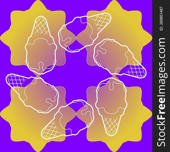 Sun And Ice Cream In Purple Color Pattern