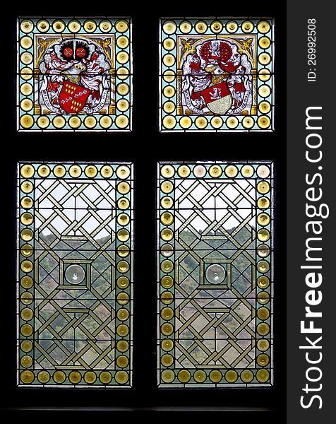 Stained glass window in the Cochem castle