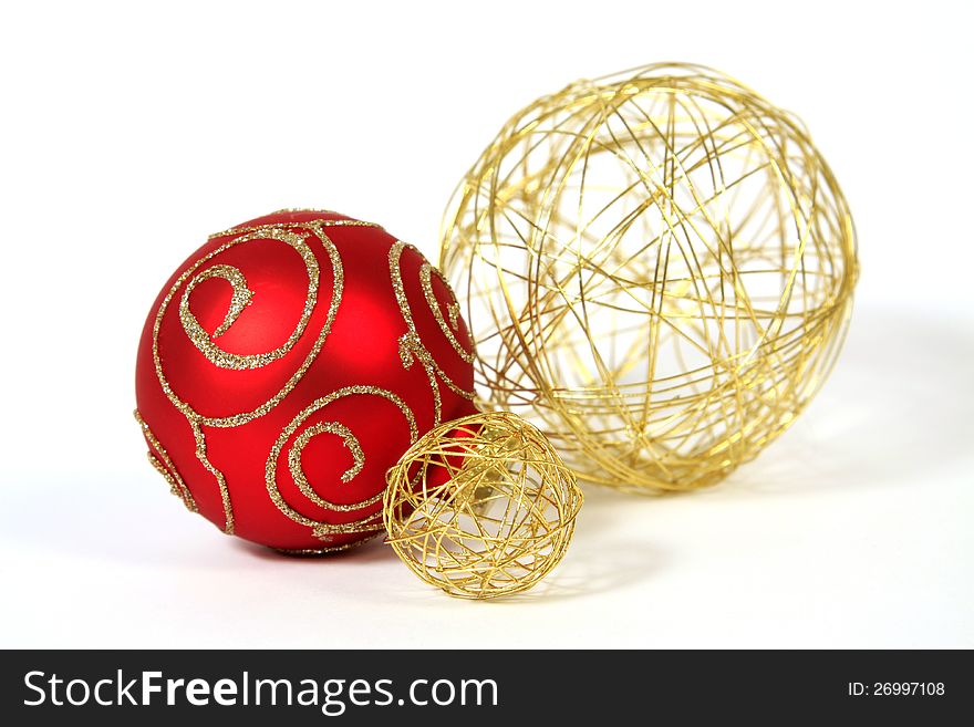 Christmas decoration with the red and golden baubles