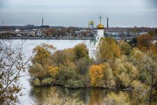 Autumn City View. Autumn Colored Trees And River Royalty Free Stock Images