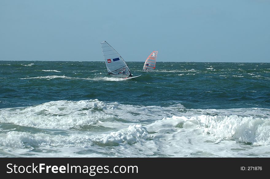Windsurfers in the north sea. Windsurfers in the north sea
