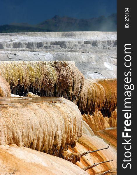 Mineral shelves at mammoth hot springs, Yellowstone. Mineral shelves at mammoth hot springs, Yellowstone