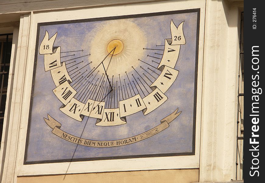Sun-dial on wall of cathedral in capital of Slovenia, Ljubljana