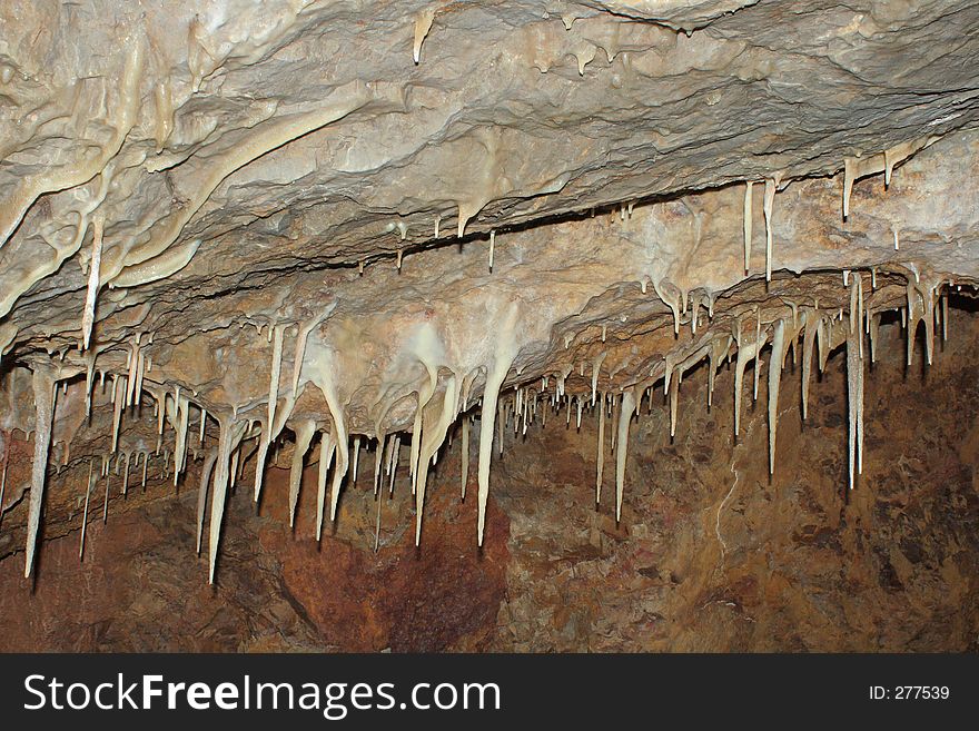 Group of stalactites on ceiling of Glenwood Caverns, Glenwood Springs, Colorado. Group of stalactites on ceiling of Glenwood Caverns, Glenwood Springs, Colorado