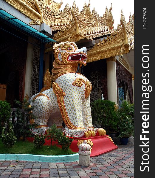 Guardian of burmese biddhist temple's, a lion statue