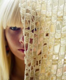 Blond Woman S Face Behind Net Royalty Free Stock Photos