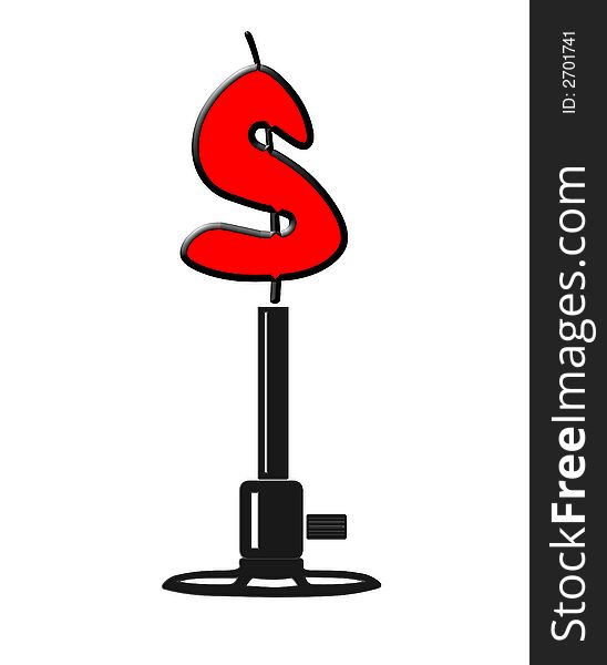 Bunsen burner with dollar sign instead of flame. Bunsen burner with dollar sign instead of flame