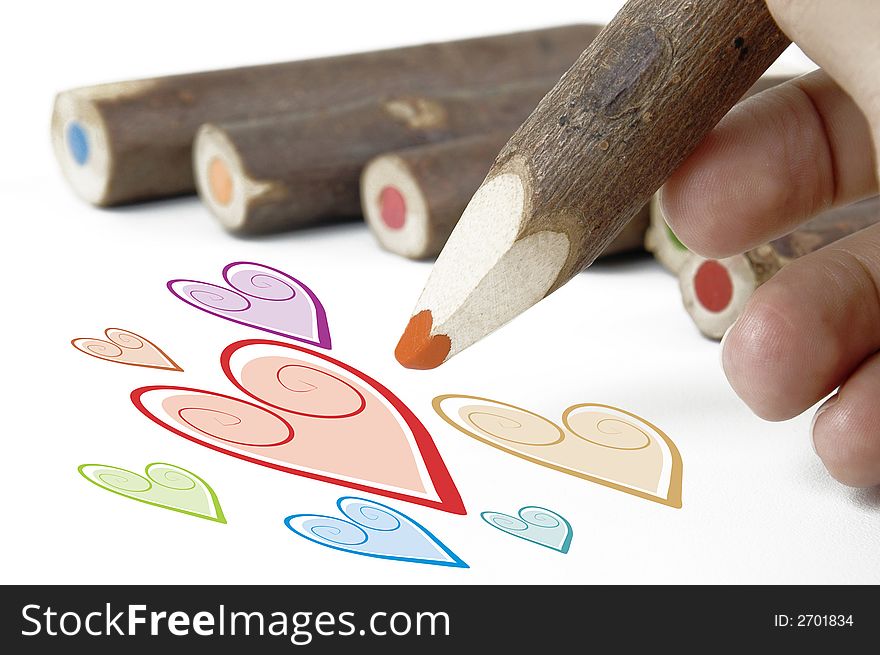 Art illustration: hearts and pencils