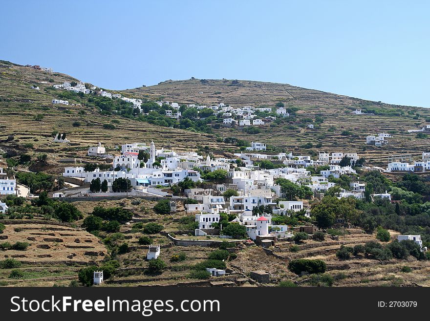 The villages of Triantaros and Dio Choria on the island of Tinos in Greece. The villages of Triantaros and Dio Choria on the island of Tinos in Greece