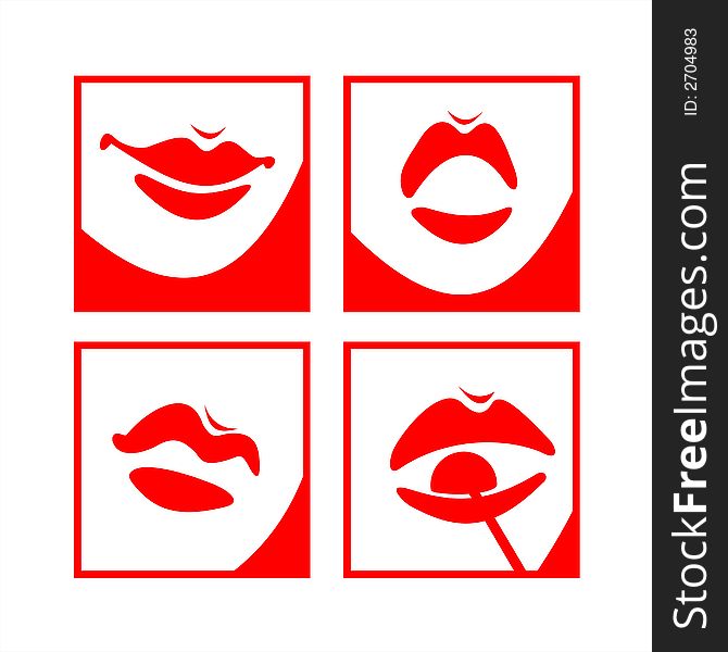 Symbols of female lips in different emotions.