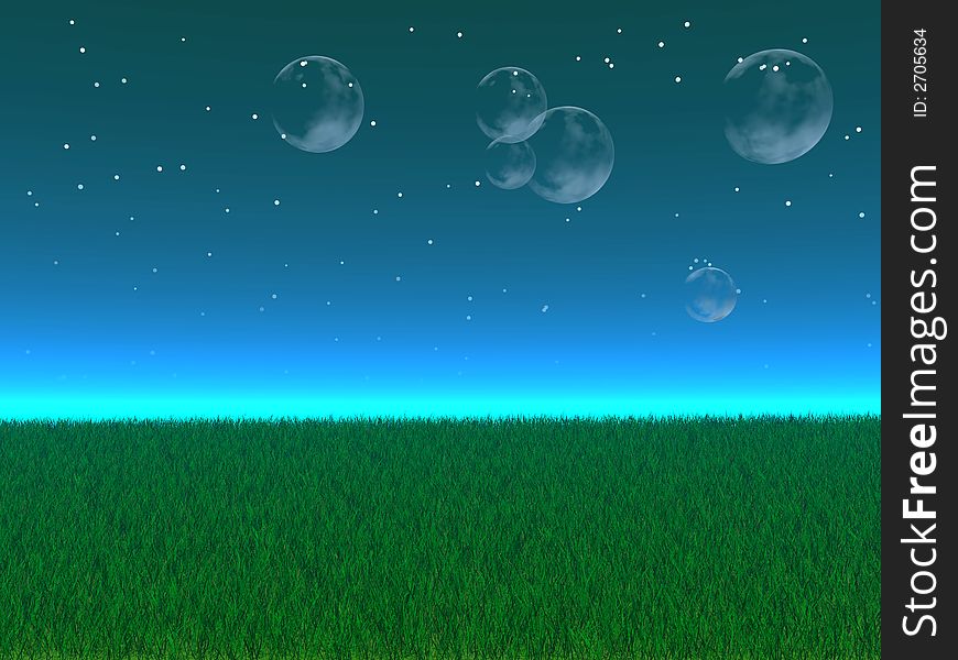 Night, Meadow, Bubbles