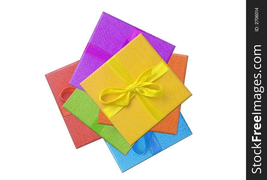 Six different colour gifts in a pile for a very special day. Six different colour gifts in a pile for a very special day