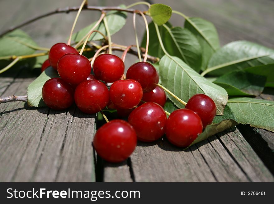 Cherry on a wood table