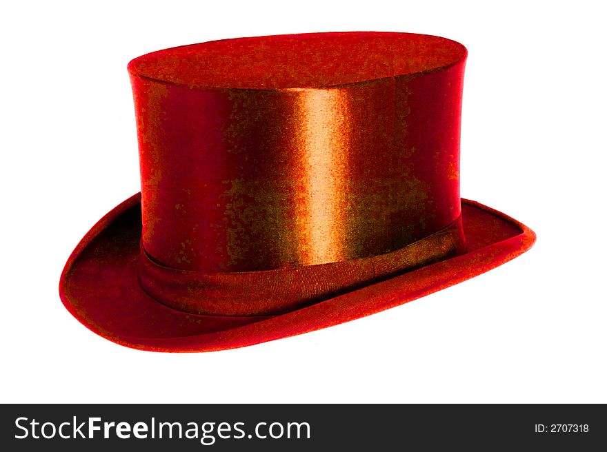 Red Chapeau claque standing on white surface