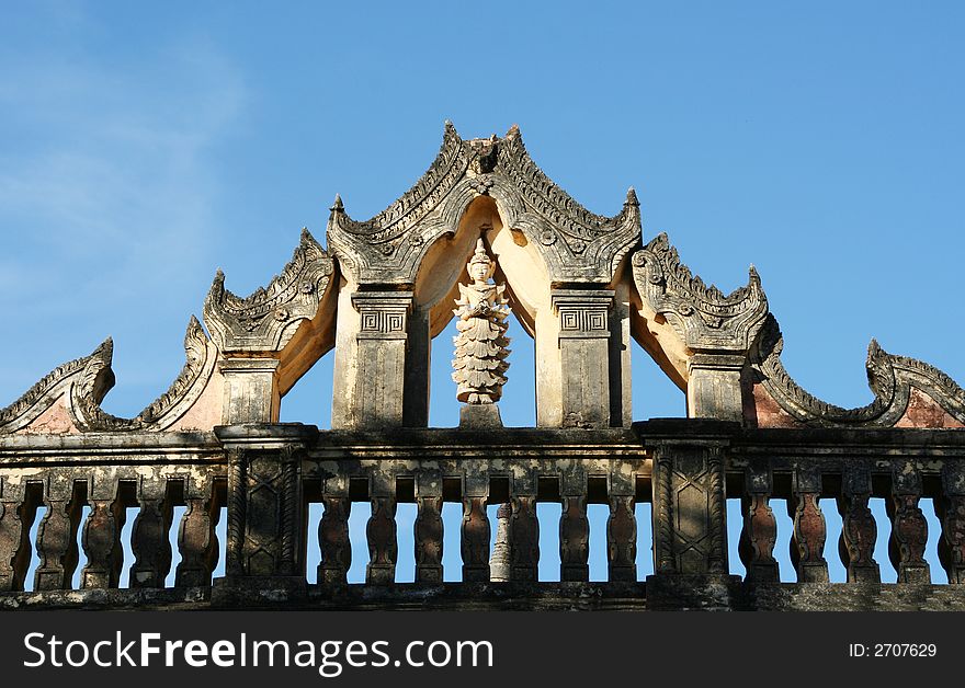 Bodhisattva on the roof of old temle in Bagan (Myanmar)