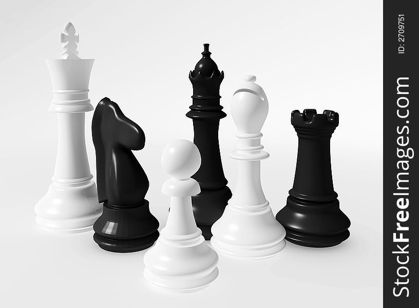 Chess of black and white color on a white background