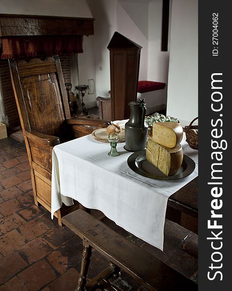 Diningroom in medieval Fortress Muiderslot (13th century), located in Netherlands