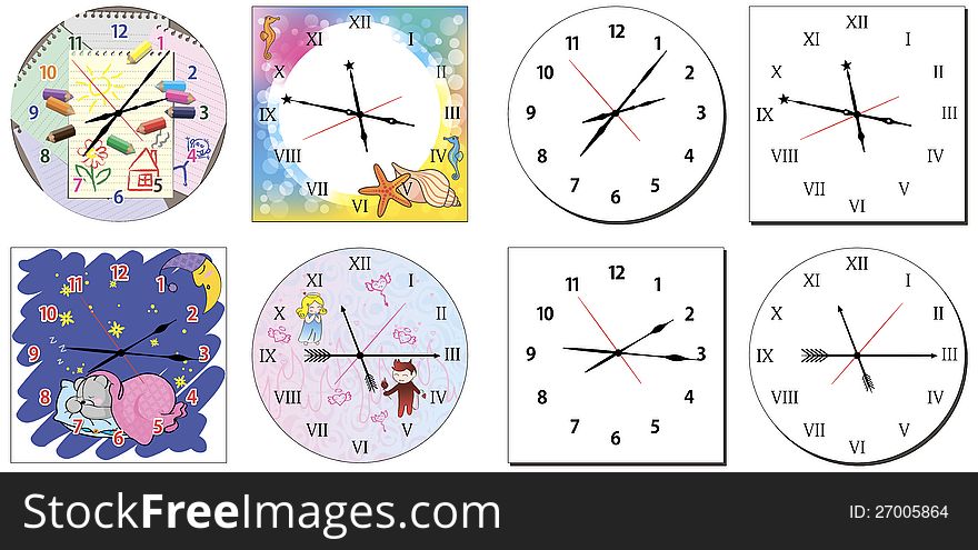 Illustration of a big set of hours for a template