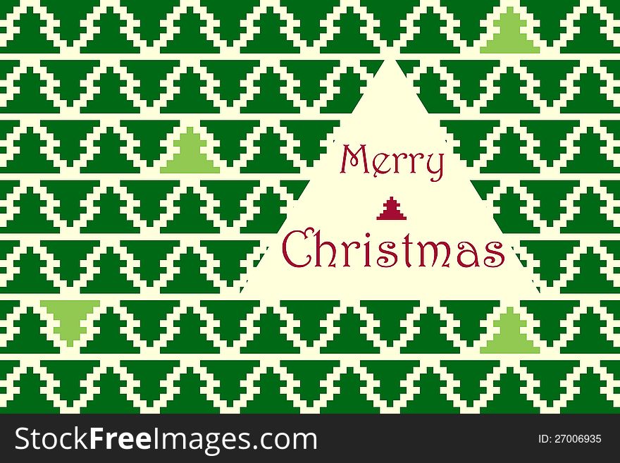 Christmas card with pine pattern on the background