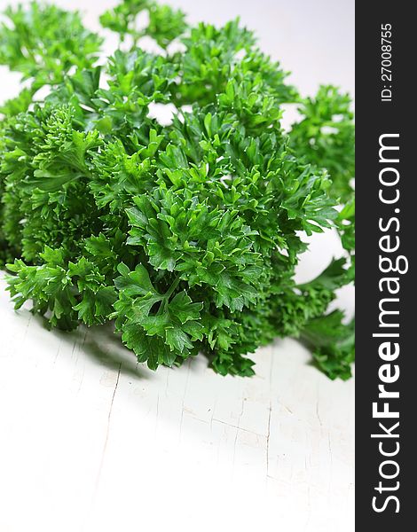 Parsley on a table in a kitchen