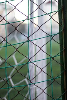 A Chain-link Fence On A Children& X27 S Football Field. Stock Image