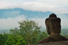 Borobudur Buddha Statue Overlooking The Landscape Royalty Free Stock Images Borobudur Buddha Statue Overlooking The Landscape Royalty Free Stock Images