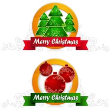 Two Label With Balls And Fir Tree & Text Stock Photo