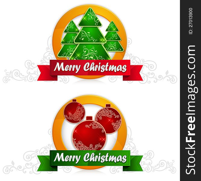 Two Label With Balls And Fir Tree & Text