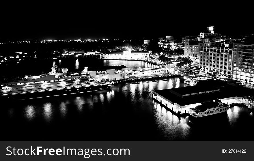 Black and white version of San Juan, Puerto Rico - at night.