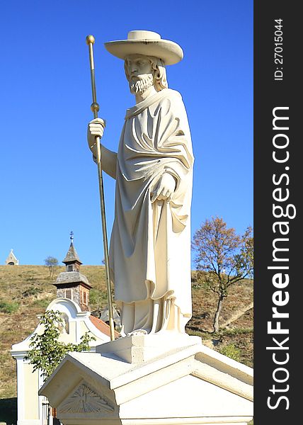 Statue of stone representing a shepherd. Statue of stone representing a shepherd.